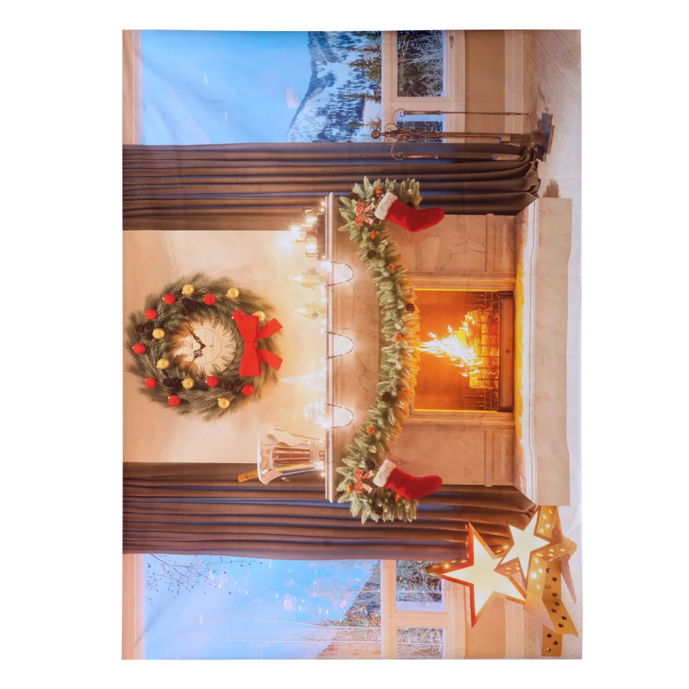 Christmas Backdrop Window and Fireplace Family Portrait Photo Booth Backdrop