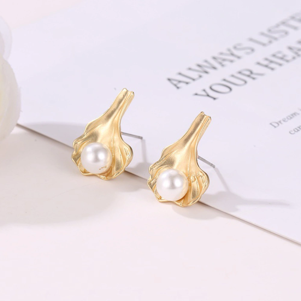 2pcs Fashion Leaves Eardrop Pearl Earring Alloy Jewelry for Woman Lady Female