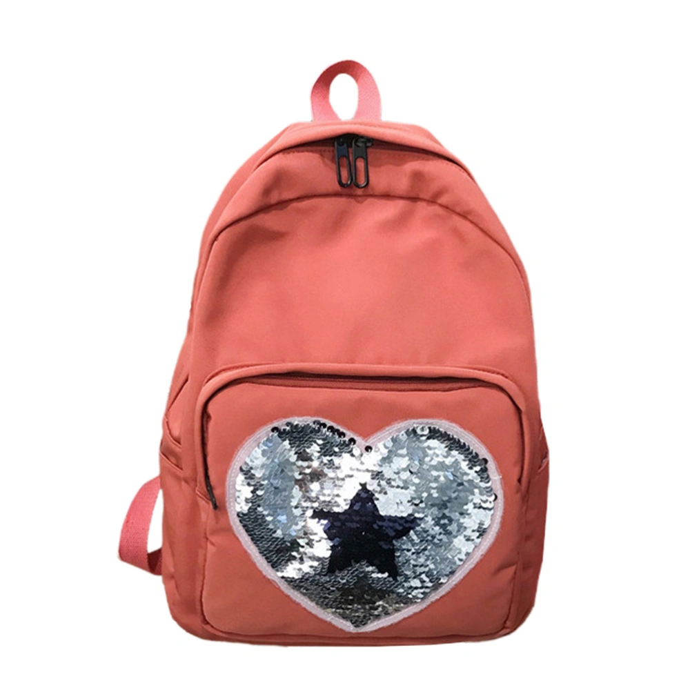 Fashion Sequin Heart Pattern Backpack Travel Bag Casual Shopping Backpack Outdoor Pouch for Ladies Girls (Pink)