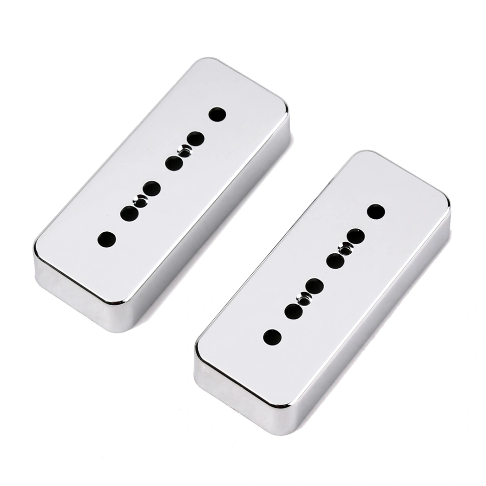 Pair of P90 Soapbar Pickup Cover Neck & Bridge Guitar Pickup Covers 50mm Pole Spacing (Silver)