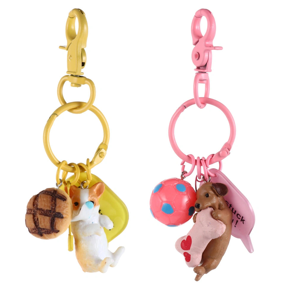 2Pcs Adorable Dog Bag Keys Decorative Hanging Pendants Cartoon Key Chains