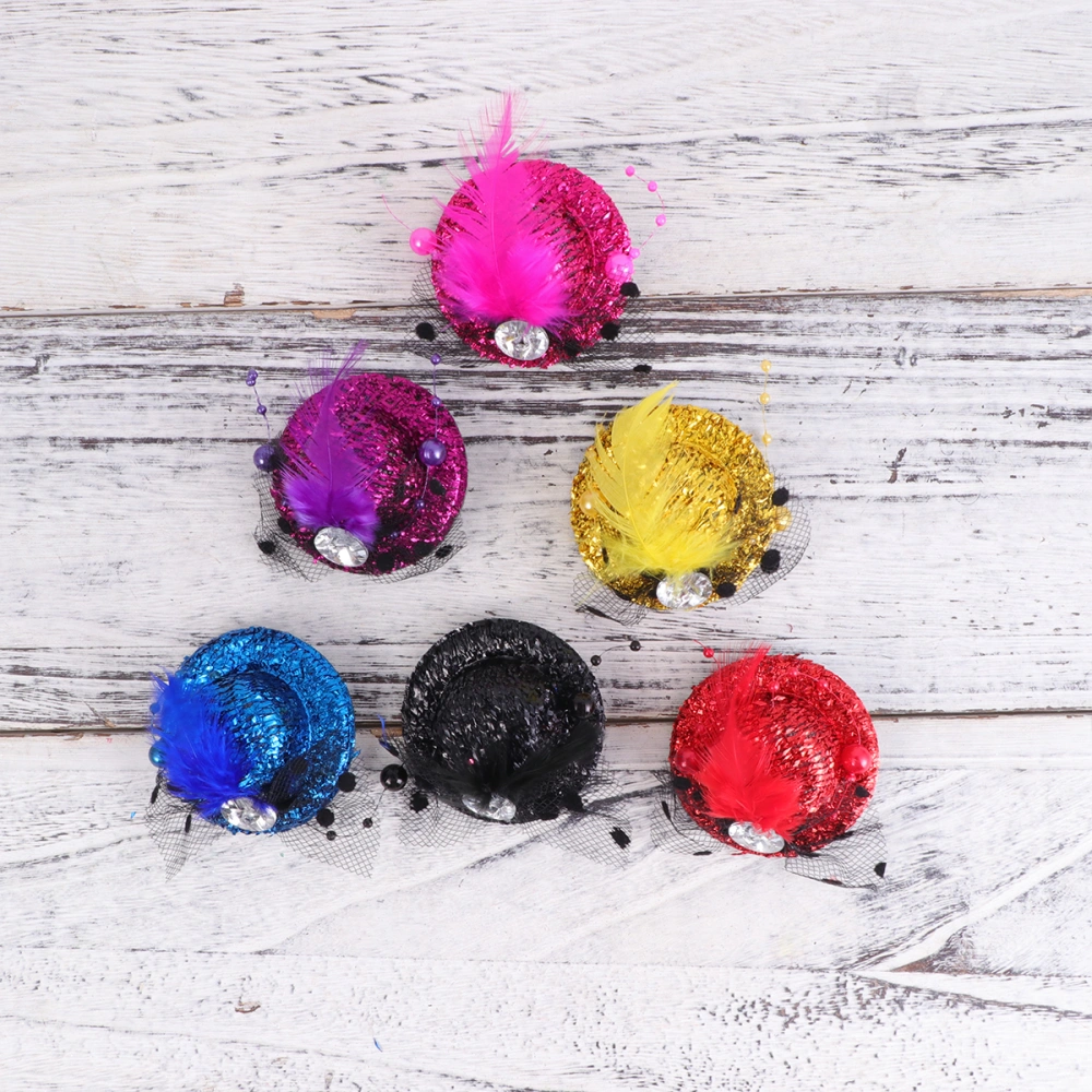 6pcs Children Stage Performance Little Grenadine Glitter Hat Bobby  Mini Hair Clip Hairpins for Kids