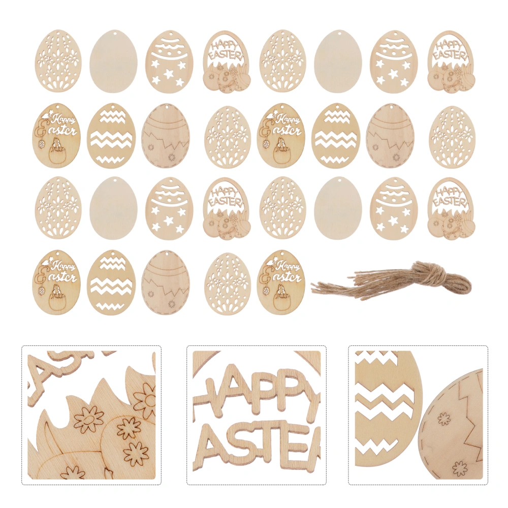 70Pcs Easter Wood Chips Graffiti Wooden Pendants DIY Easter Pendants Egg Shaped Chips