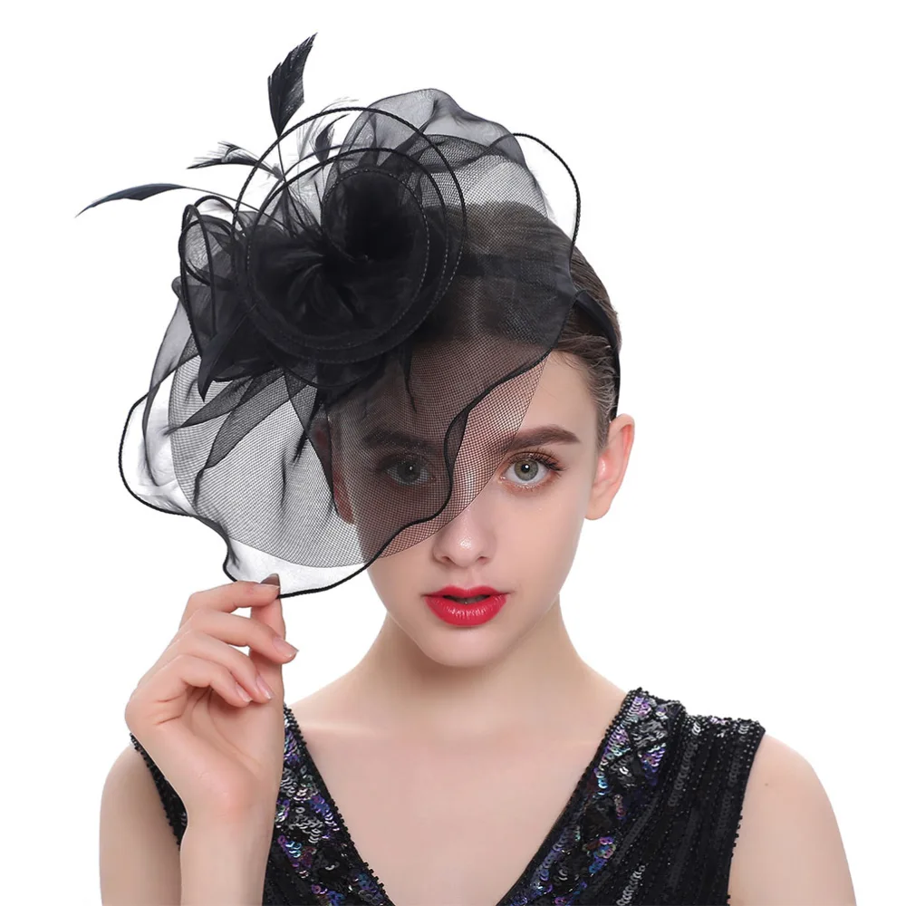 1 Pc Elegant Hair Clip Hair Accessories Feather Headdress Organza Party Headwear