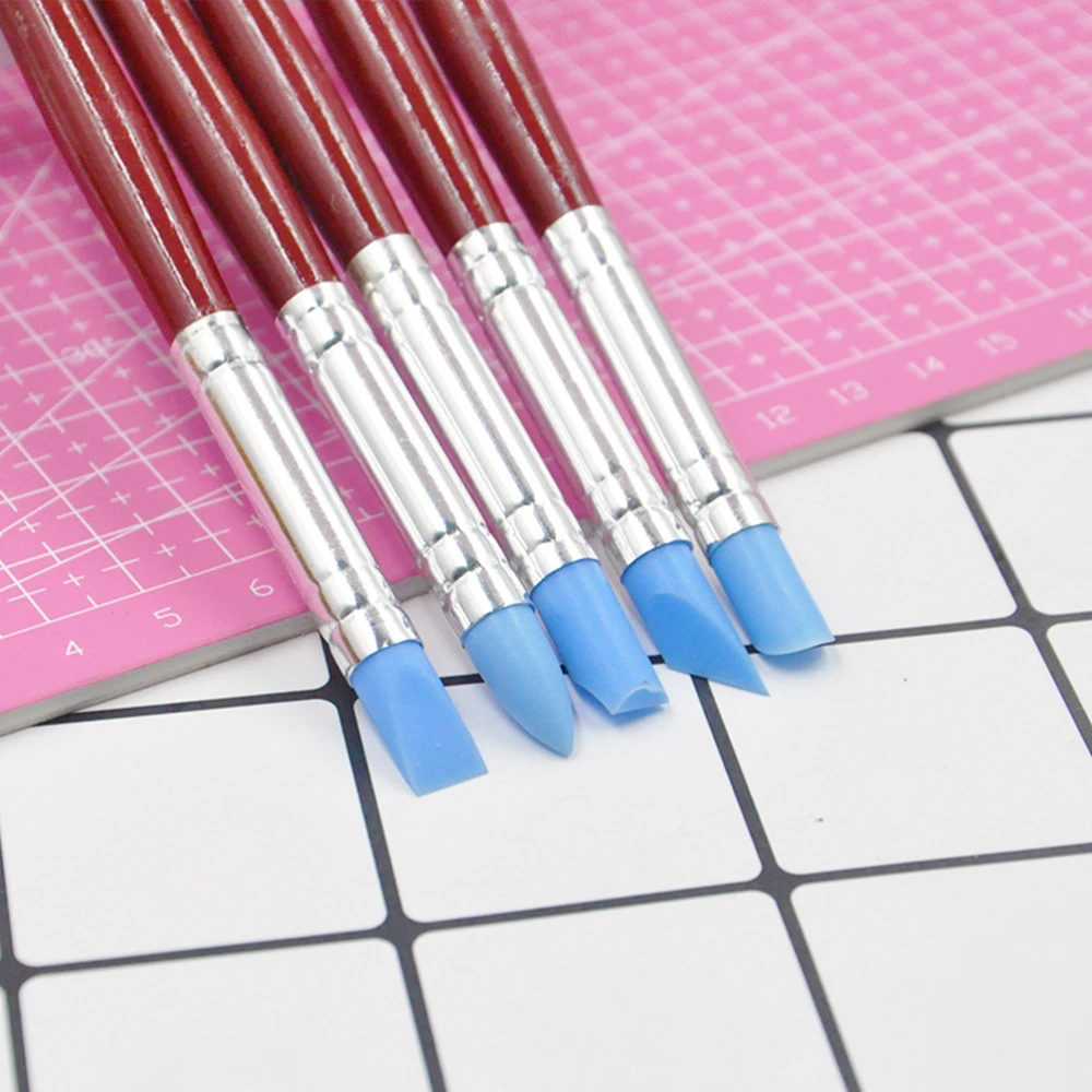 5 Pcs Clay Color Shaping Modeling Wipe Out Tools Silicone Tip Paint Brushes for Sculpture Pottery