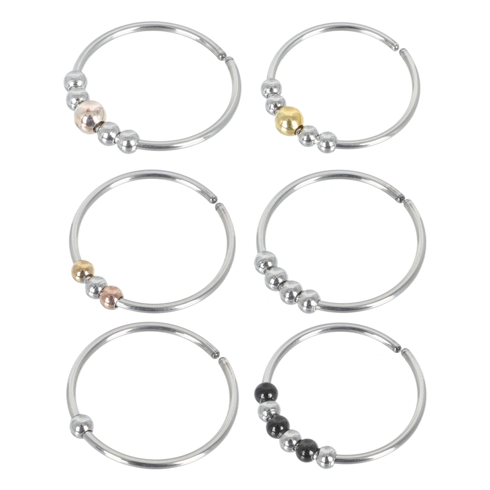 6PCS Anxiety Ring Round Bead Rotatable Ring Stainless Steel Adjustable Pressure Ring