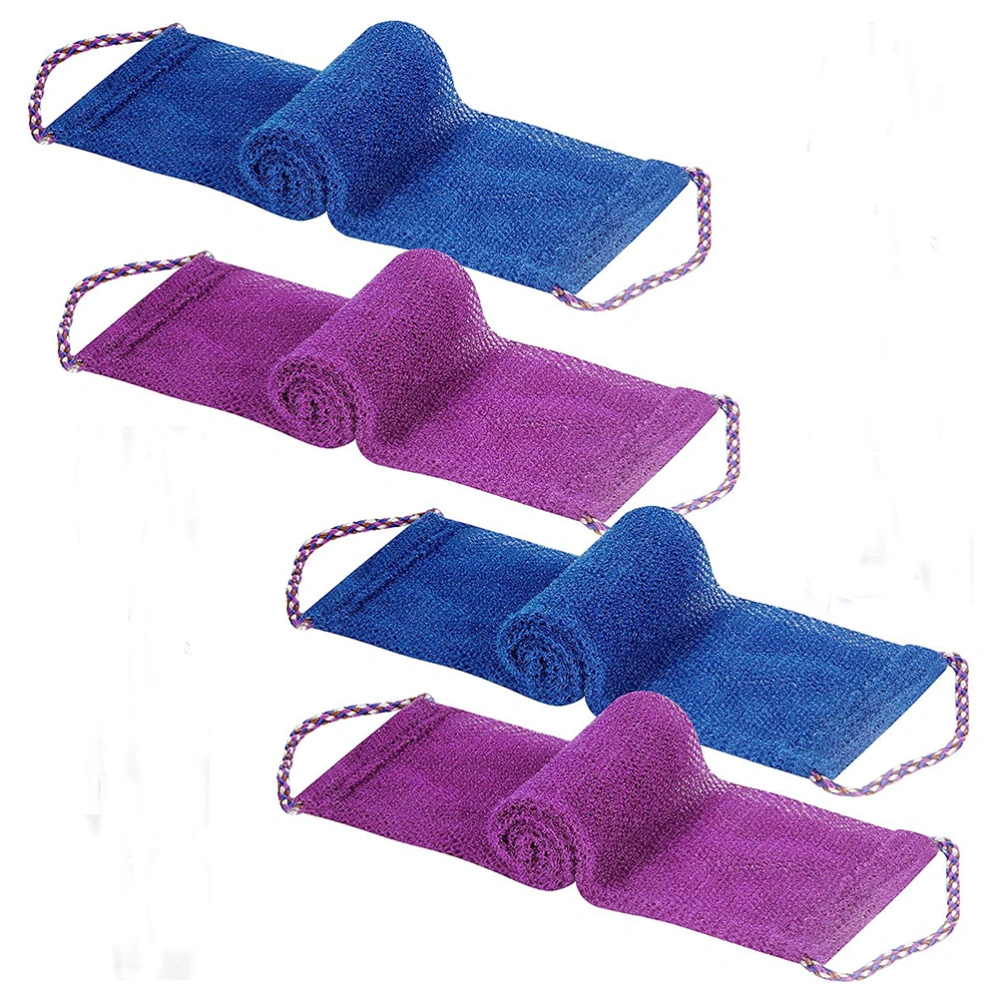 4pcs Rich Foaming Bath Towels Long Bath Towels Shower Brushes (Blue, Purple)