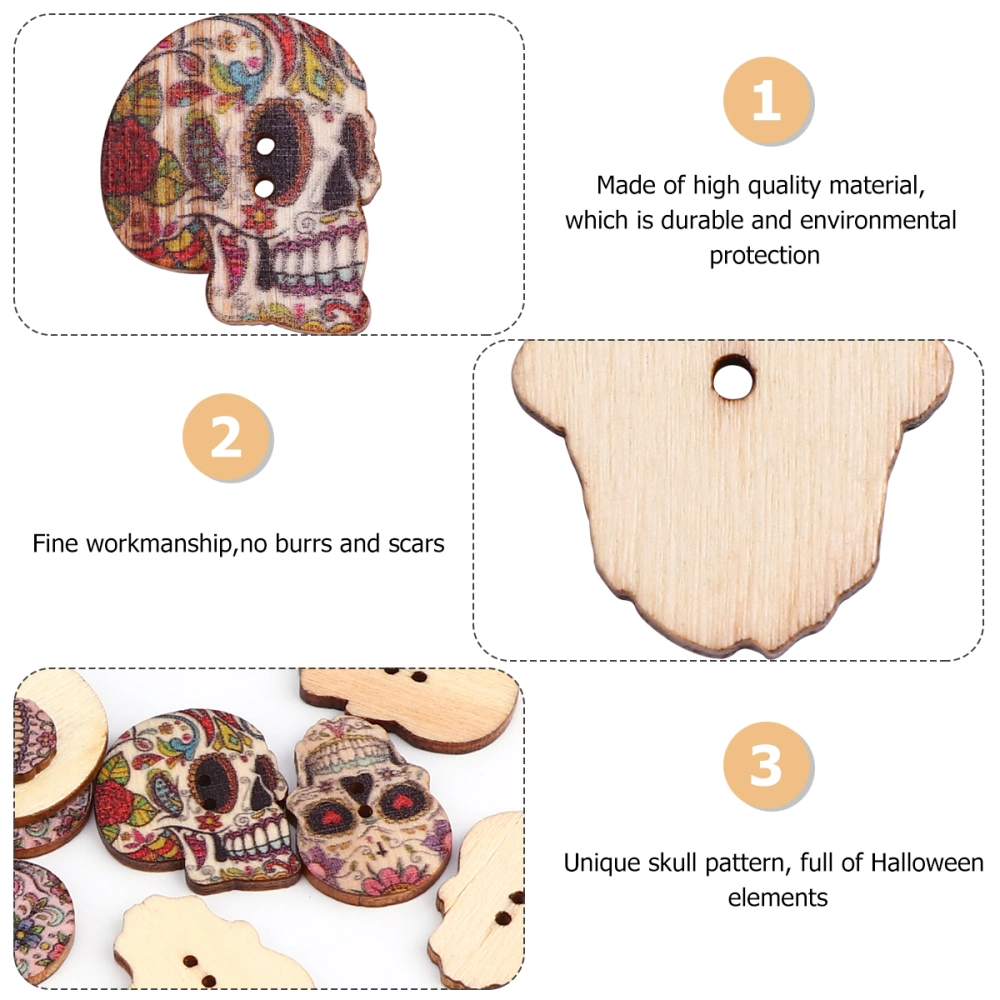 48pcs Natural Wooden Skull Button Handmade DIY Painted Buttons Clothing Accessories (Colorful, Assorted Pattern)