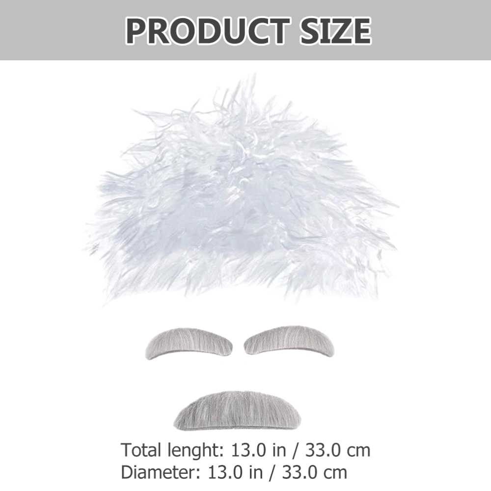 1 Set Scientist Wig Short White Crazy Wig Mustache Eyebrows Professor Cosplay Costume Accessories