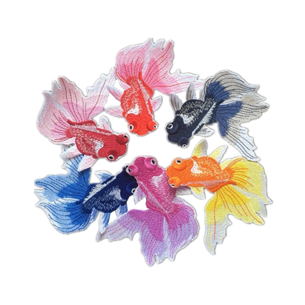 6pcs Embroidery Goldfish Sequins Patches Cloth Paste Garment Sewing DIY Accessories (Red + Wine Red + Orange + Pink + Blue + Dark Blue)