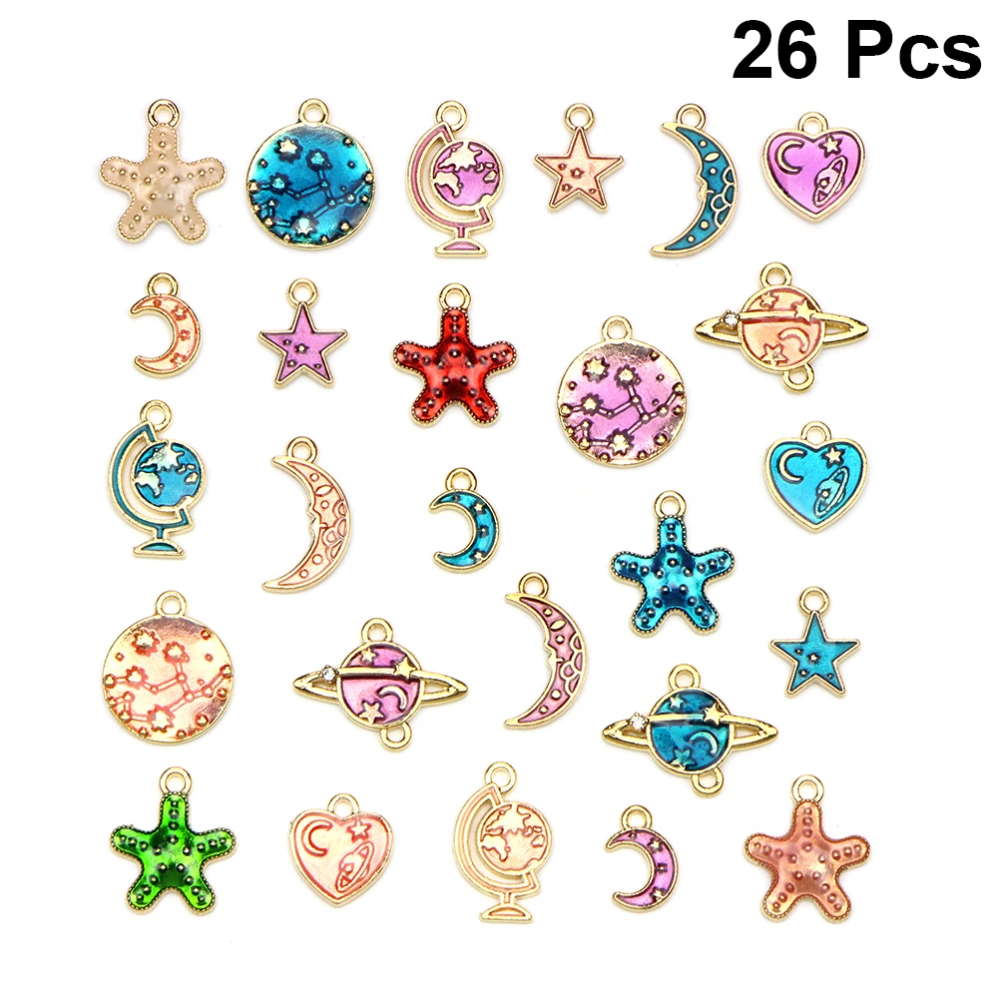 26pcs DIY Alloy Star Moon Universe Accessories Hanging Pendant Craft (Mixed Style)