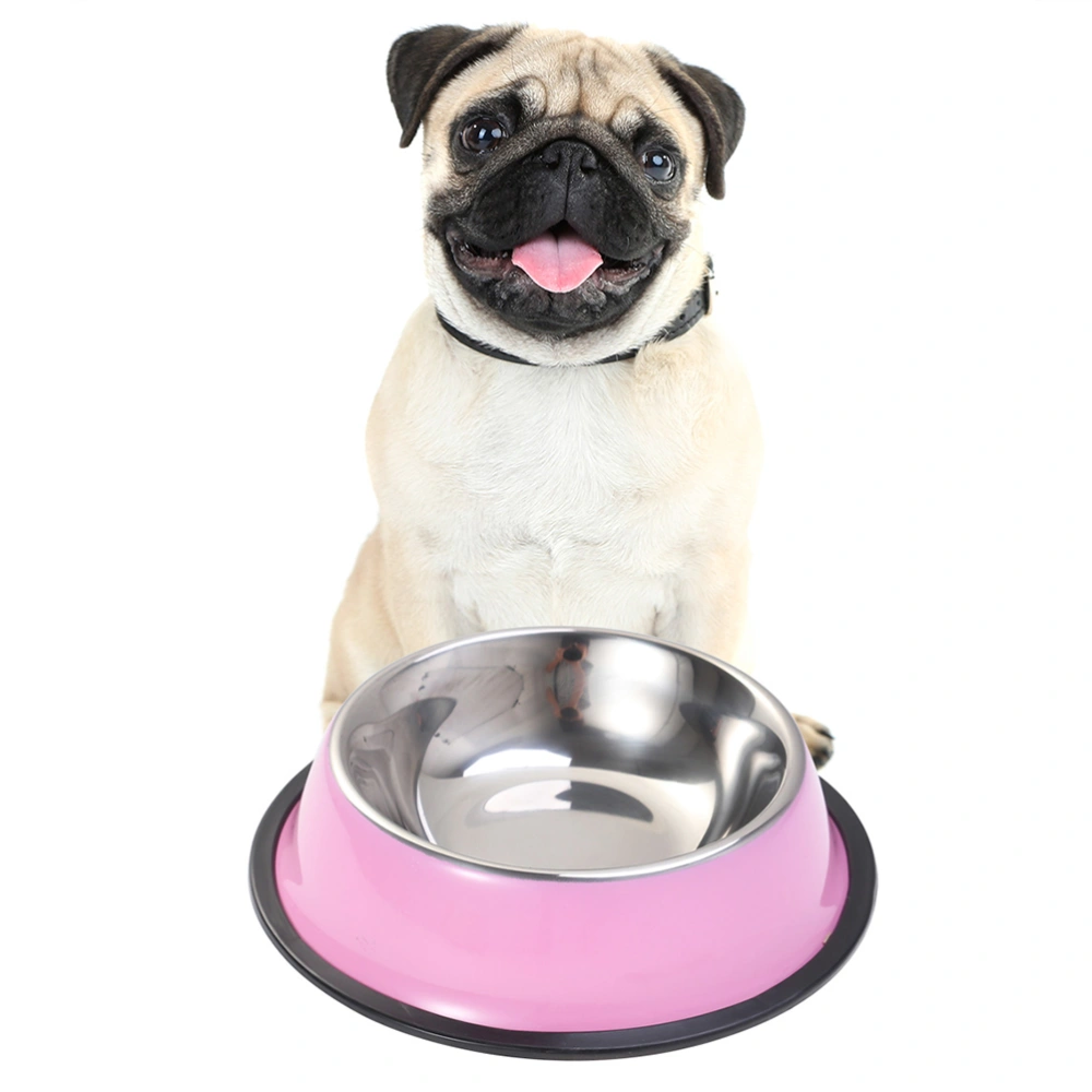 Stainless Steel Dog Bowl for Dish Water Paw Dog Food Bowl Pet Puppy Cat Feeder 18cm (Pink)