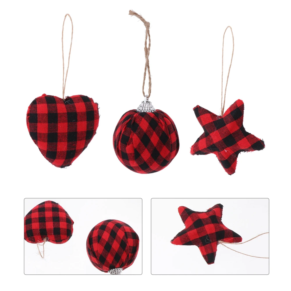 6Pcs Christmas Hanging Ornaments Plaid Fabric Balls Fabric Wrapped Pendants