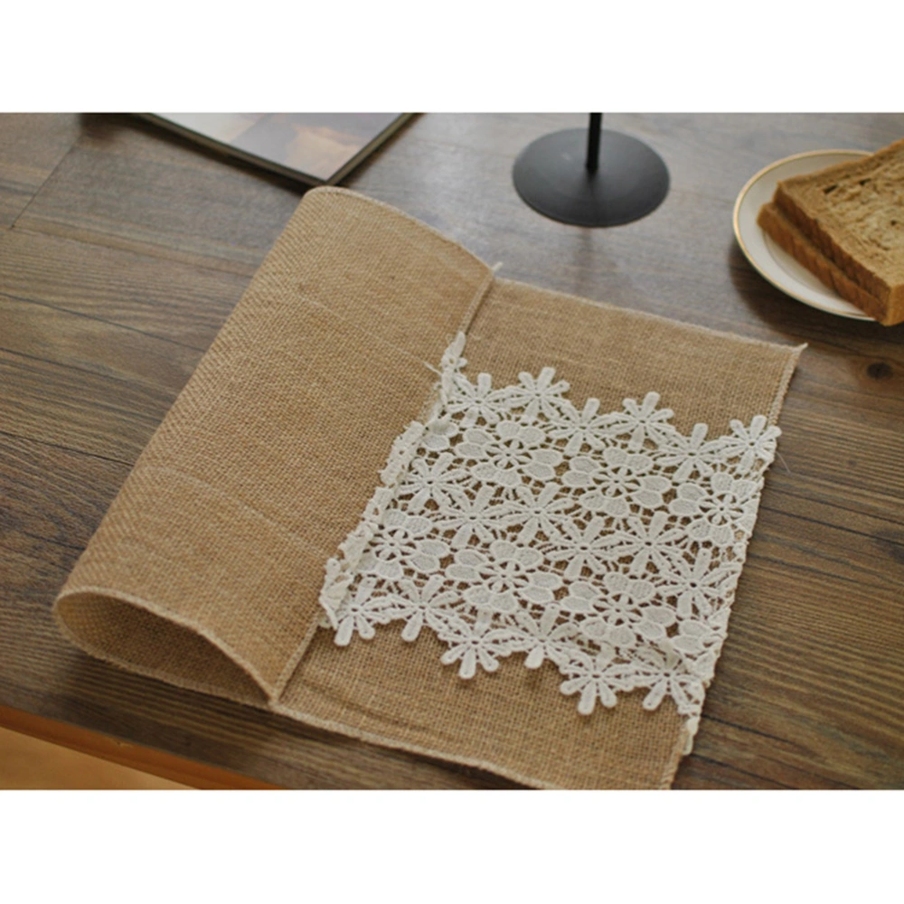 Retro Jute Table Mat Lace Tea Mat Christmas Holiday Decoration Photo Background Decoration