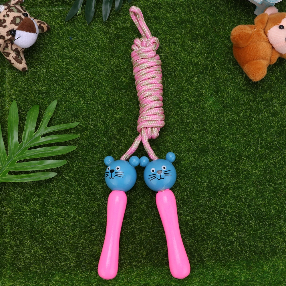 2PCS Skipping Rope Cartoon Pattern Wood Handle Jump Rope Exercise Workout Toy Fitness Equipment Tool for Students Sports Kids (Mouse)