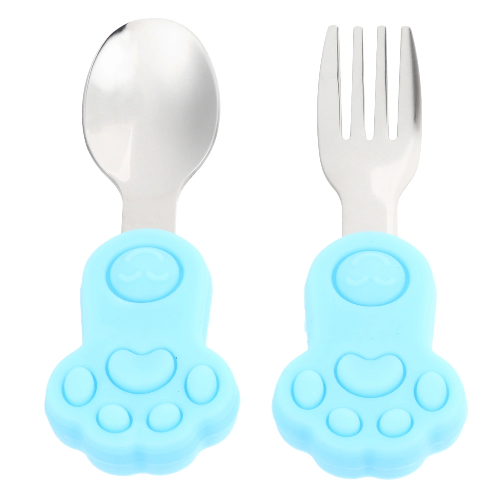 1 Set of Steel Spoon Fork Silicone Toddler Feeding Spoon for Kids Dinning