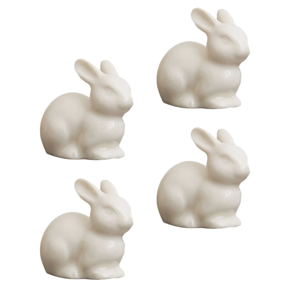 4PCS Ceramic Rabbit Adornments Moss Landscape Rabbit Decors Easter Adorns