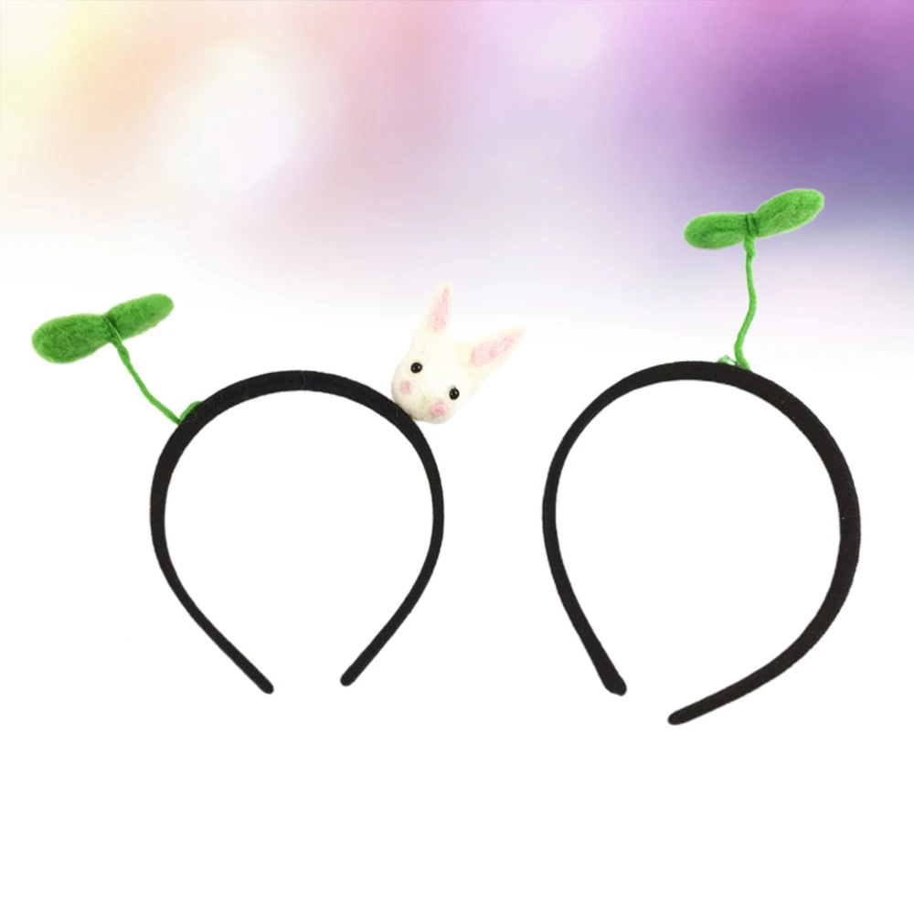 2pcs Little Tree Headband Bean Sprouts Headband Party Headband Supplies Eye-catching Rabbit Headband for Girls Women (Sprouts Pattern + Rabbit Pattern)