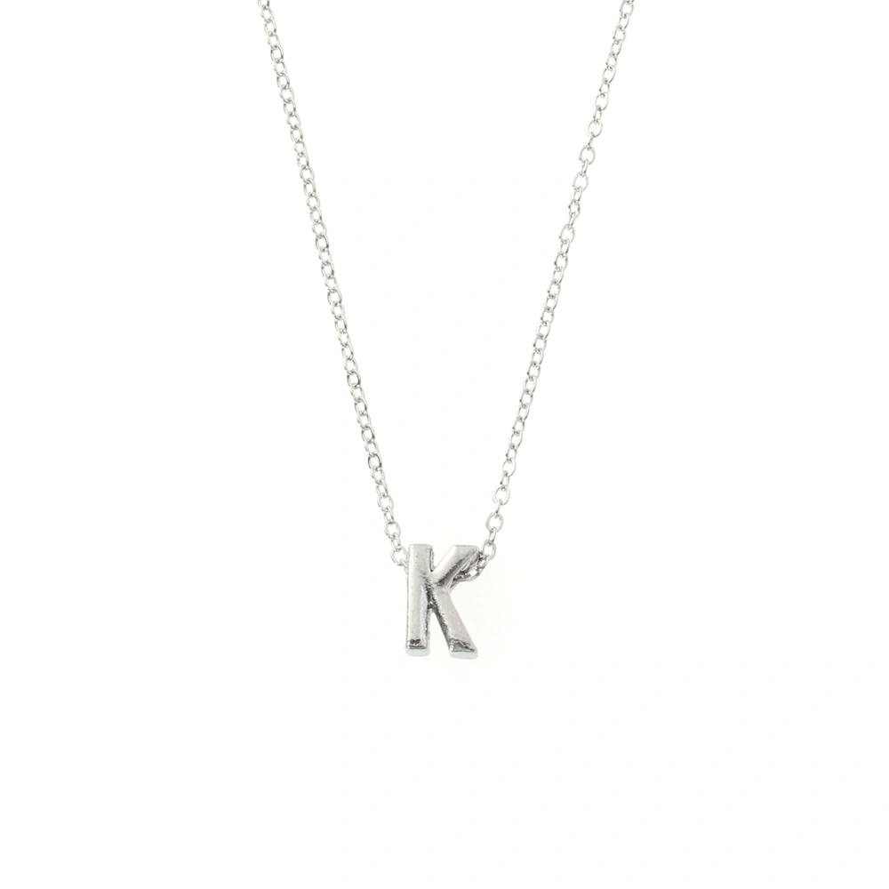 Women Simple Peach Shape Letter Necklace Alphabet Personalized Neck Decor for Lady (Silver K)