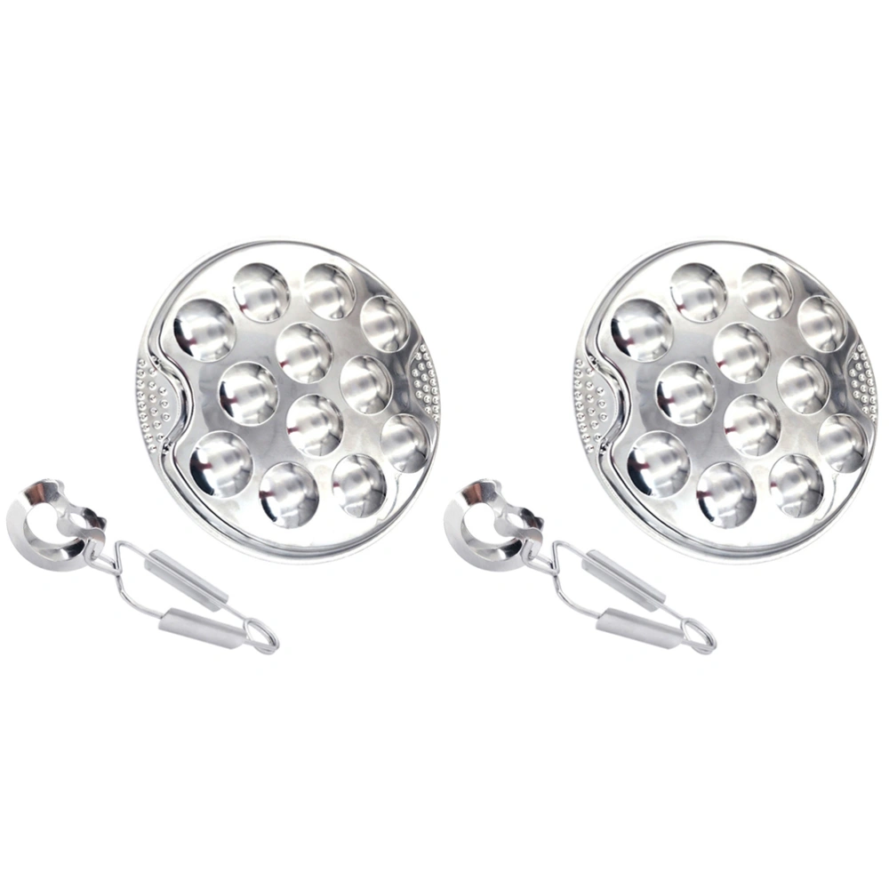 2 Sets 12 Holes Mushroom Escargot Dinner Stainless Steel Round Snail Plate Clip