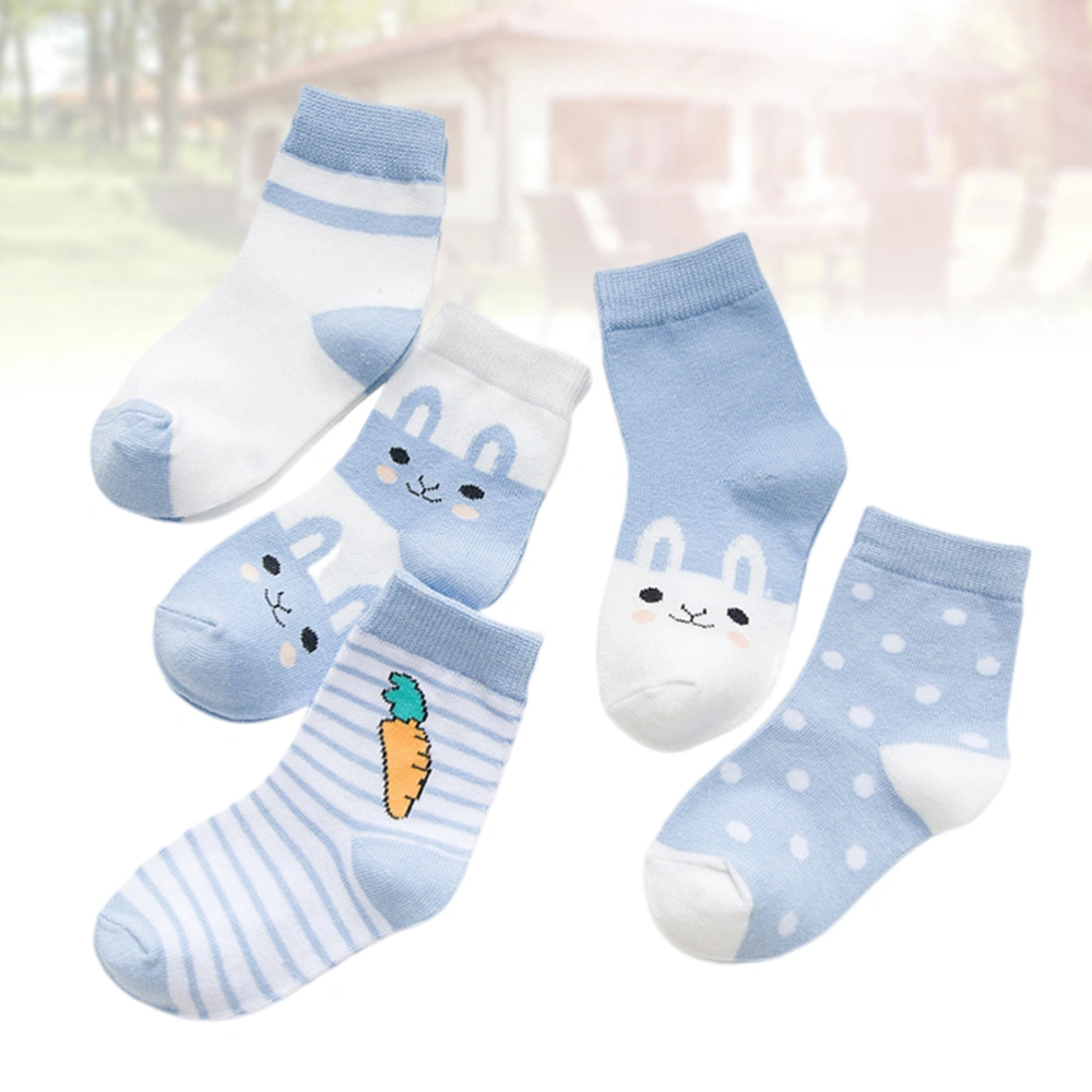 5 Pairs Winter Autumn Kids Sock Lovely Cotton Children Socks Baby Cold Protection Sock for Home Outdoor (Blue Size M)