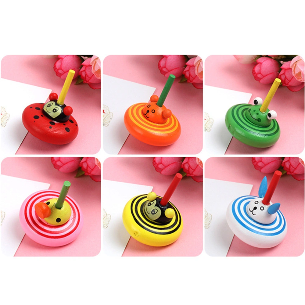 6pcs of One Bag Wooden Creative Funny Colorful Peg-top Adorable Animal Gyroscope (Random Style)