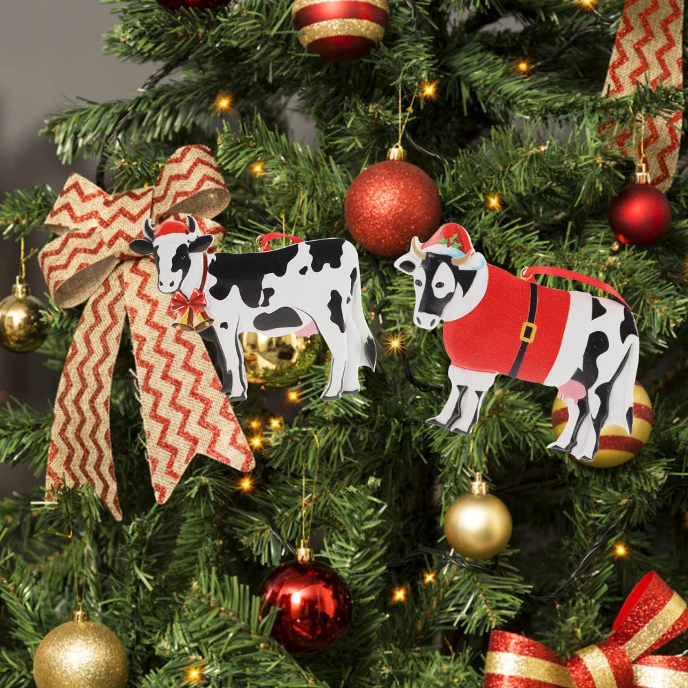 6pcs DIY Cow Pendants Xmas Tree Pendants Christmas Party Hanging Ornaments