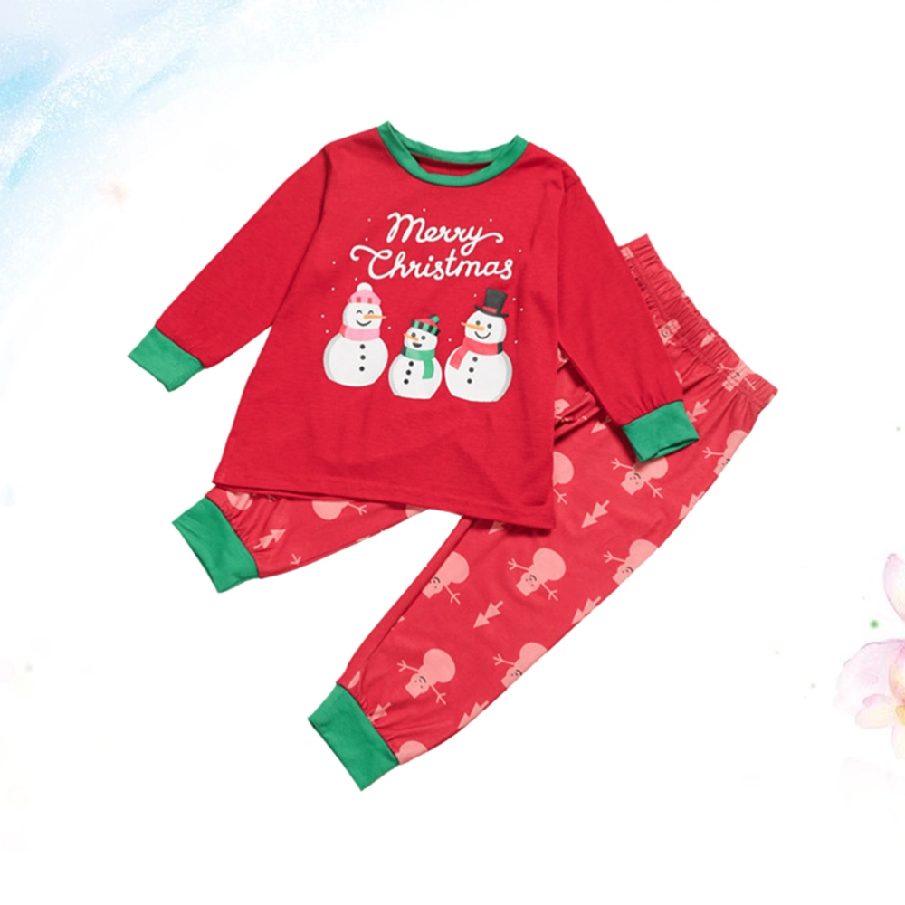 1 Set Christmas Parent-child Clothes Snowman Printing Costume Christmas Clothing Pajamas for Home (Child, Fit for 100cm)