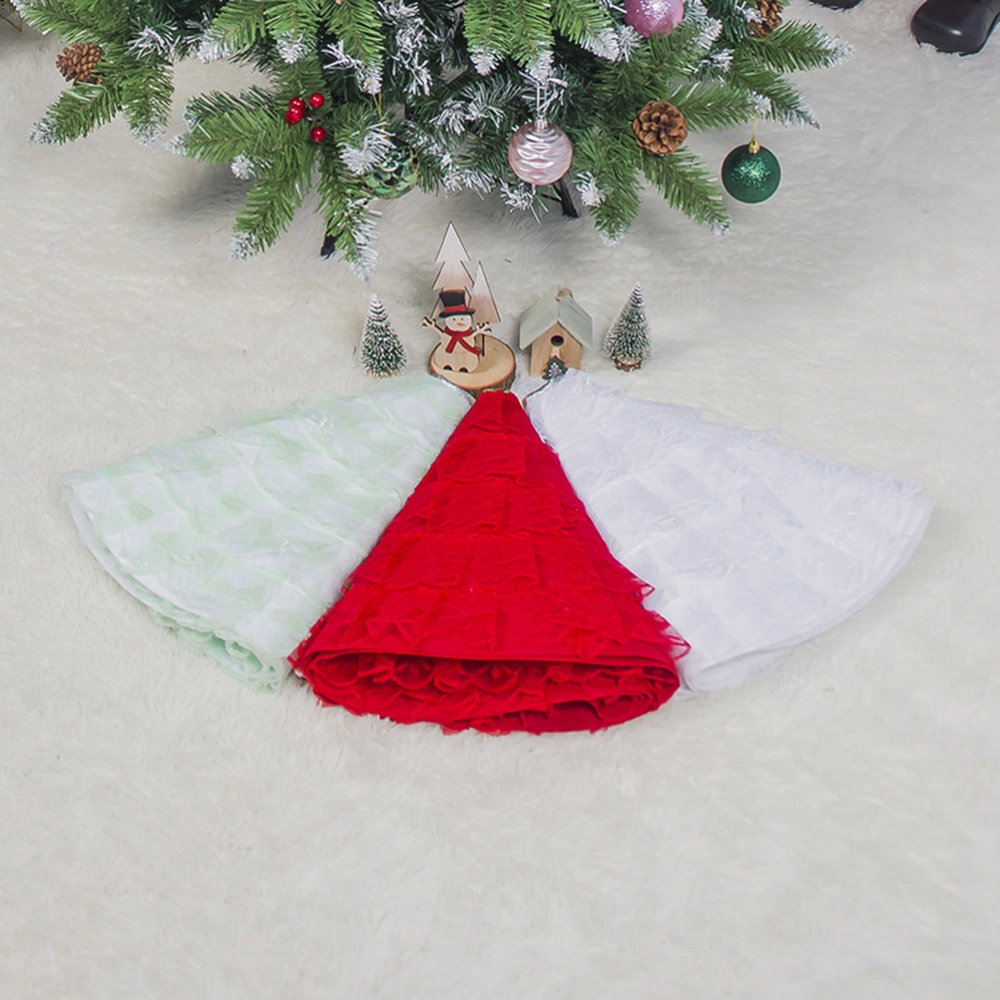 1Pc 80cm Ruffled Lace Christmas Tree Skirt Cloth Xmas Tree Base Decoration Apron Wrap Red