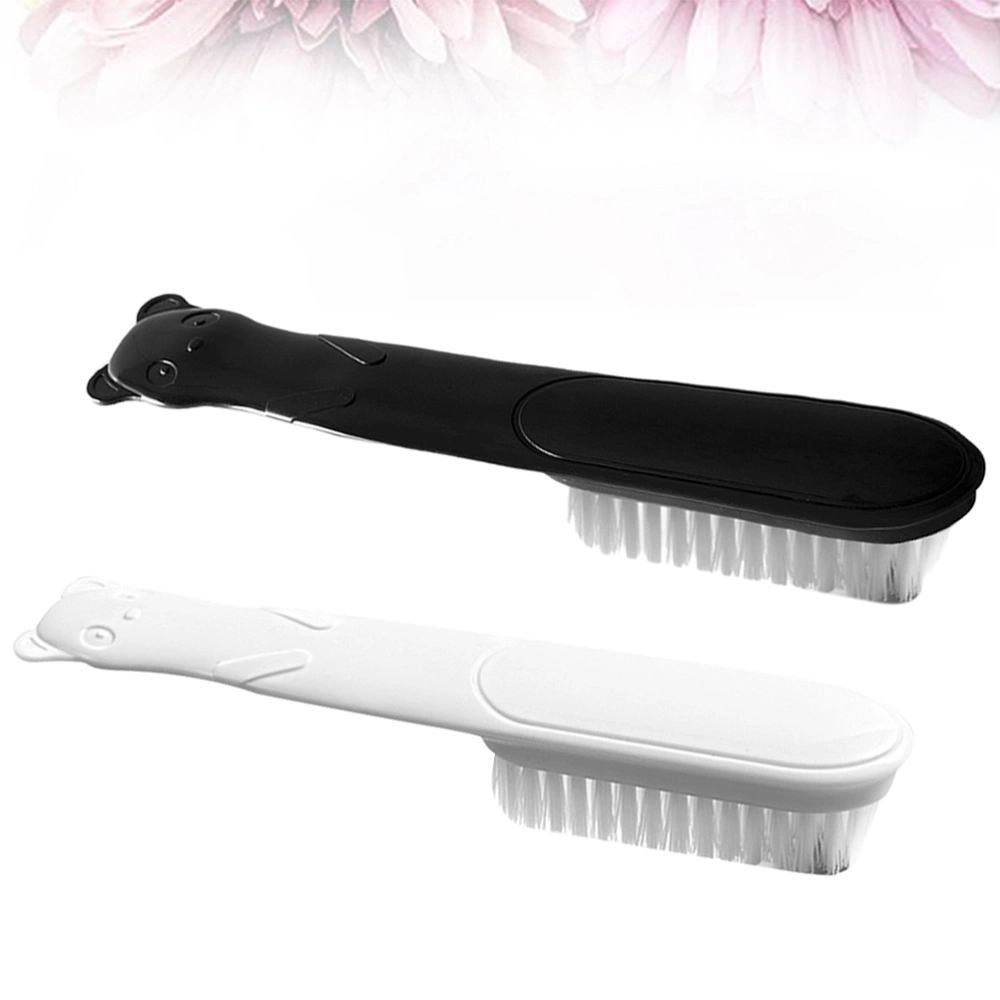 2Pcs Bear Shaped Shoes Brushes Long Handle Cleaning Brushes Laundry Brushes Bristle Brushes (White Black)