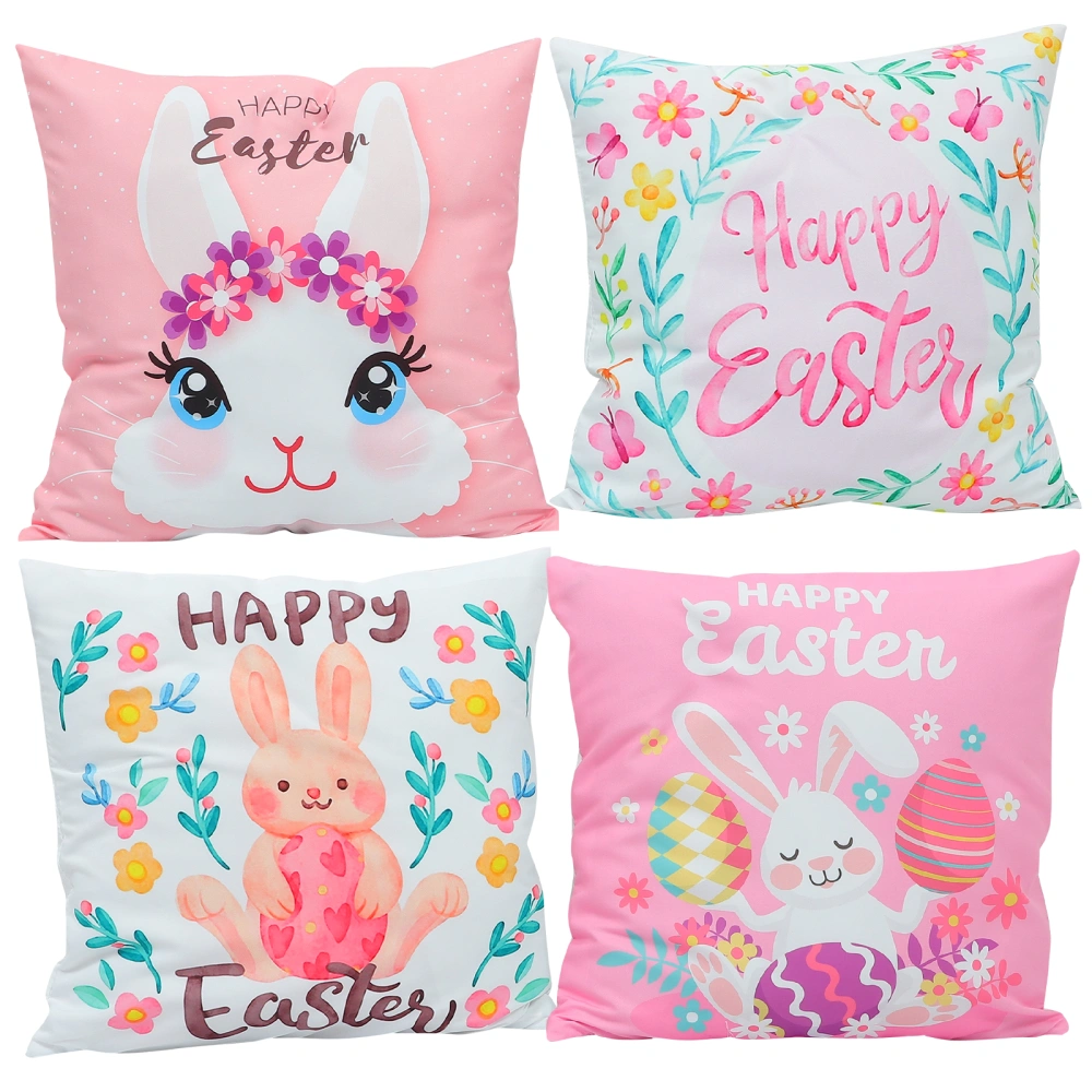 4pcs Easter Theme Pillowcase Cartoon Bunny Egg Pillow Cover Pillow Case