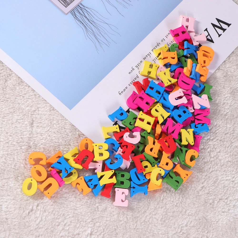 200pcs 15mm DIY Doodle Educational Toy Small Natural Wooden Slice Scrapbooking Embellishments DIY Craft Decor (Colorful English Letters Pattern)