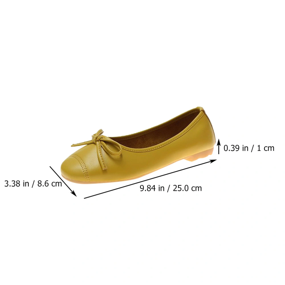 1Pair Bowknot Flat Sole Shoes Creative Women Shoes Simple Thin Shoes Yellow