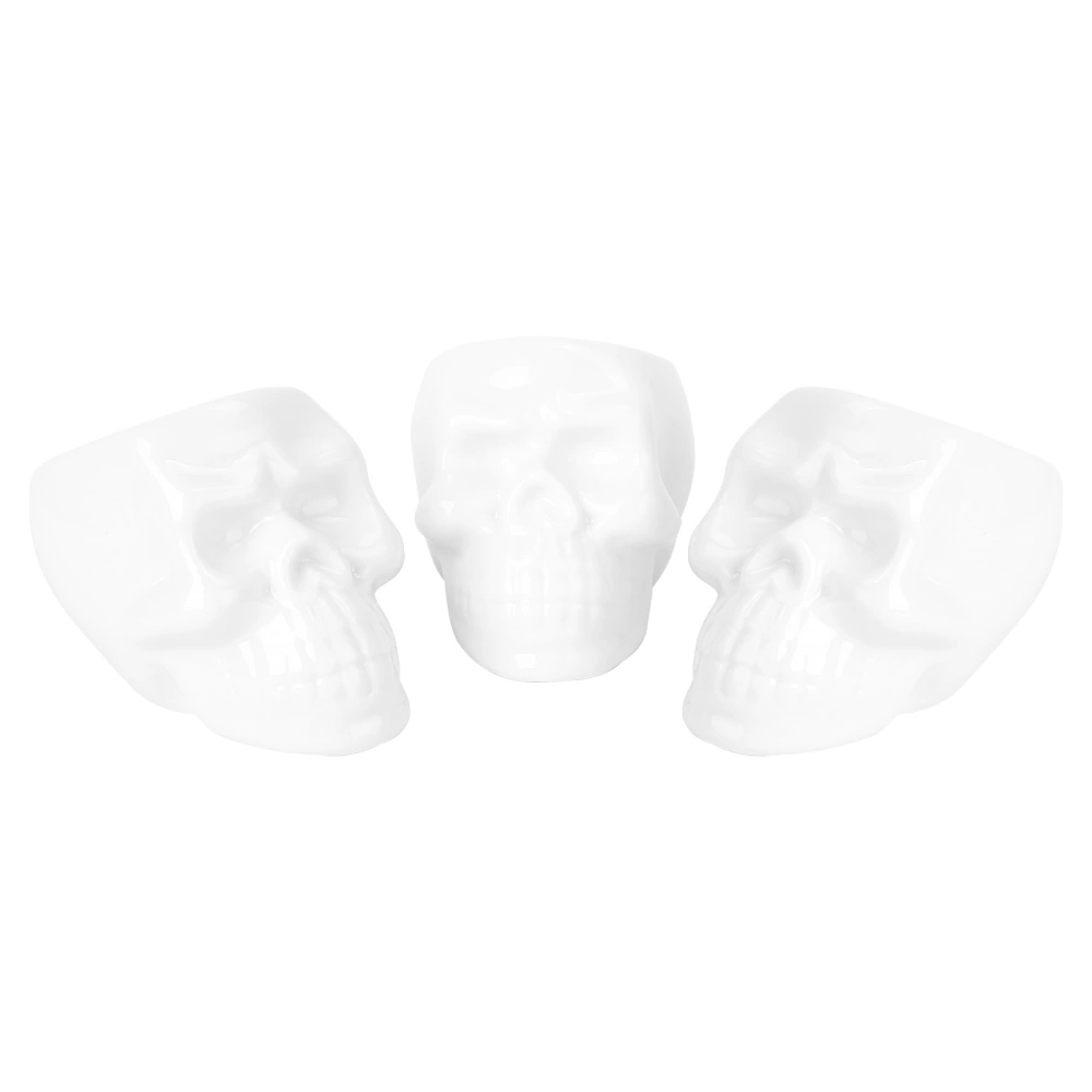 3PCS Ceramic Material Unique Plant Pot Planter Skull Shaped Flower Pot Office Decoration Use Tool Set(White)