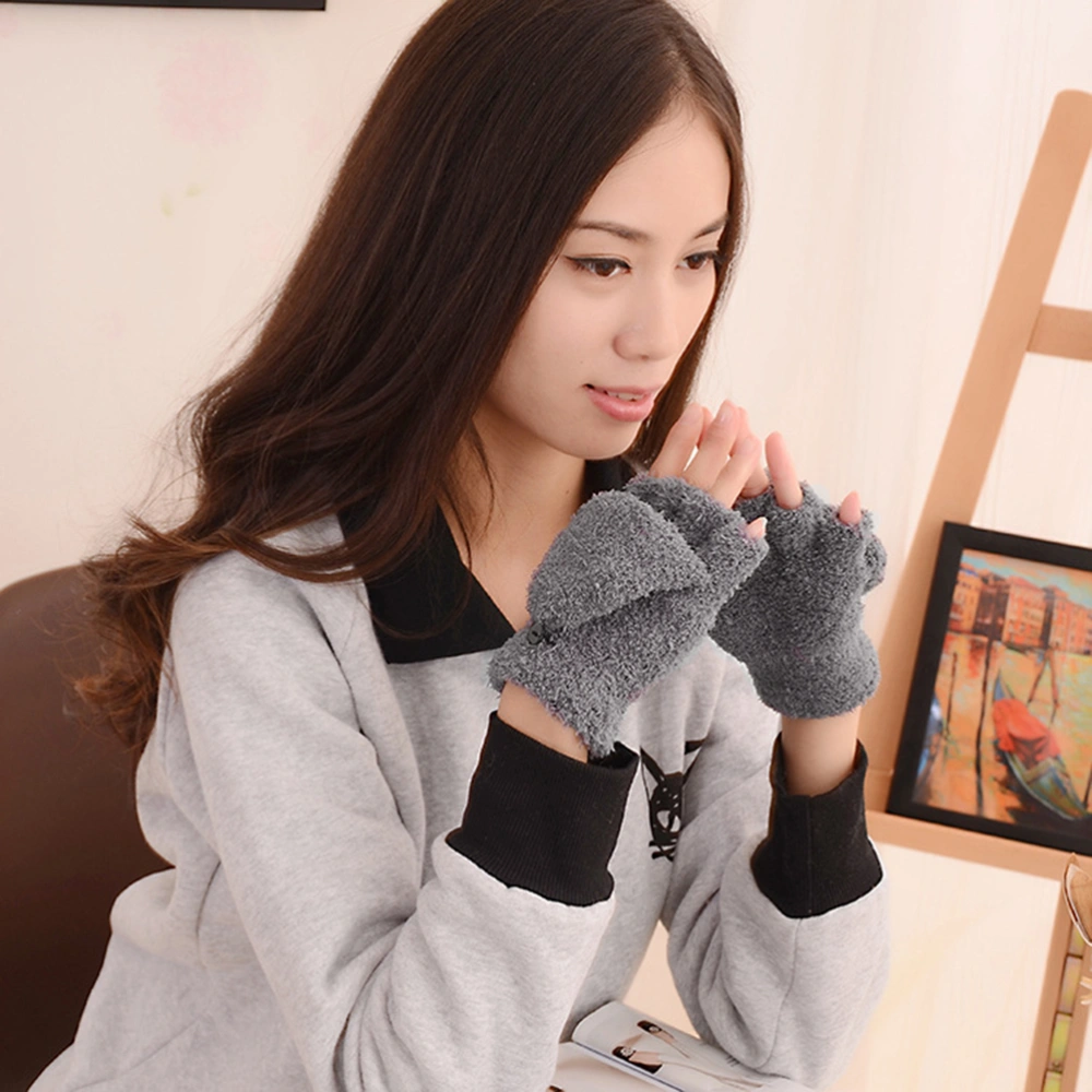 Half Finger Gloves Winter Warm Fingerless Gloves Coral Mittens Short Gloves Hand Warmer Costume Christmas Gift for boys Girls (Grey)