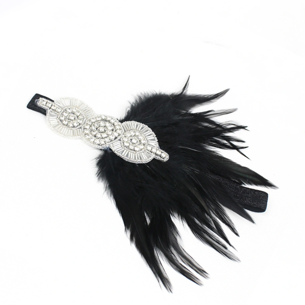 Dress Accessory Feather Headdress Creative Indian Hair Band Bridal Photo Prop (Black Feather, White Diamond)