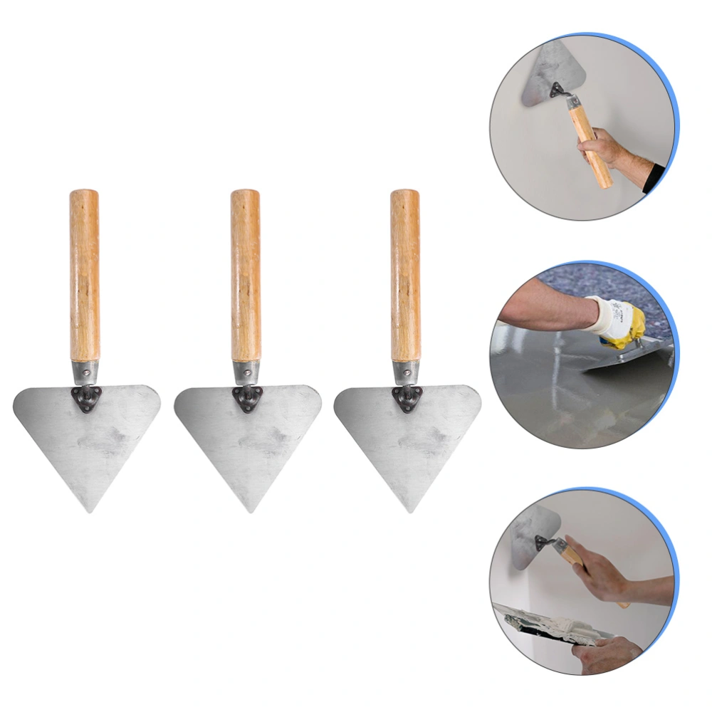 3Pcs Triangle Trowels with Wooden Handle Drywall Trowels Concrete Trowels