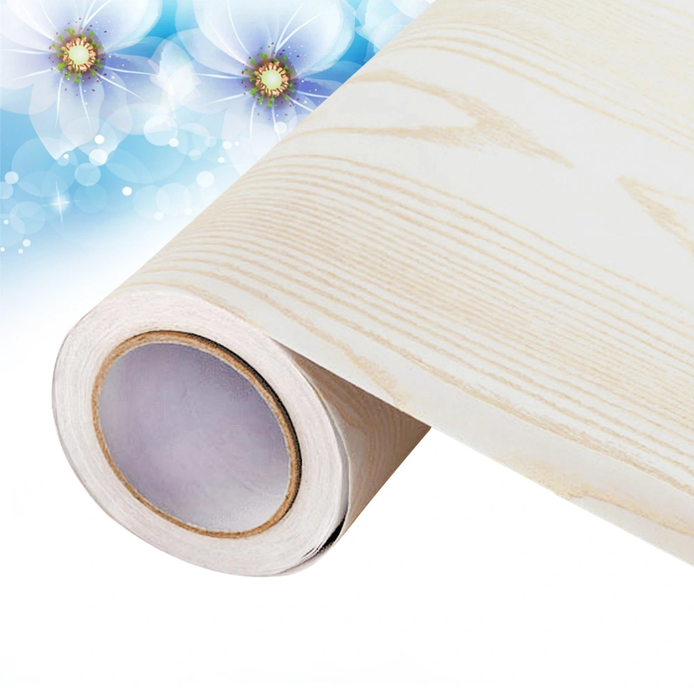 DIY Decorative Film PVC Self Adhesive Wall Paper Wood Grain Furniture Renovation Stickers Waterproof Wallpaper (Beige)