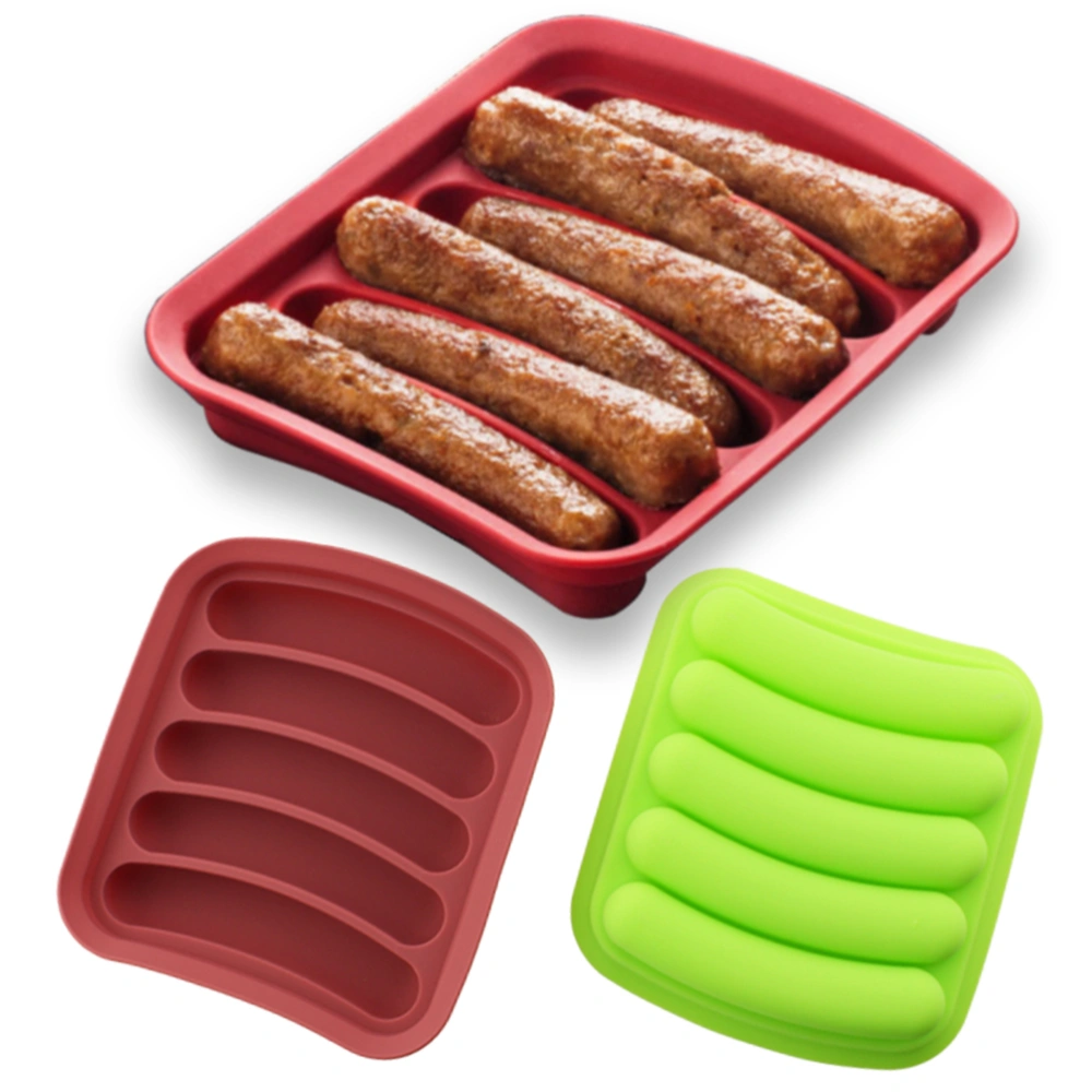 1 Pc Creative Sausage Making Mold Silicone Handmade 5 Sausage Maker DIY Baking Mold - 15x13.5x3cm (Random Color)