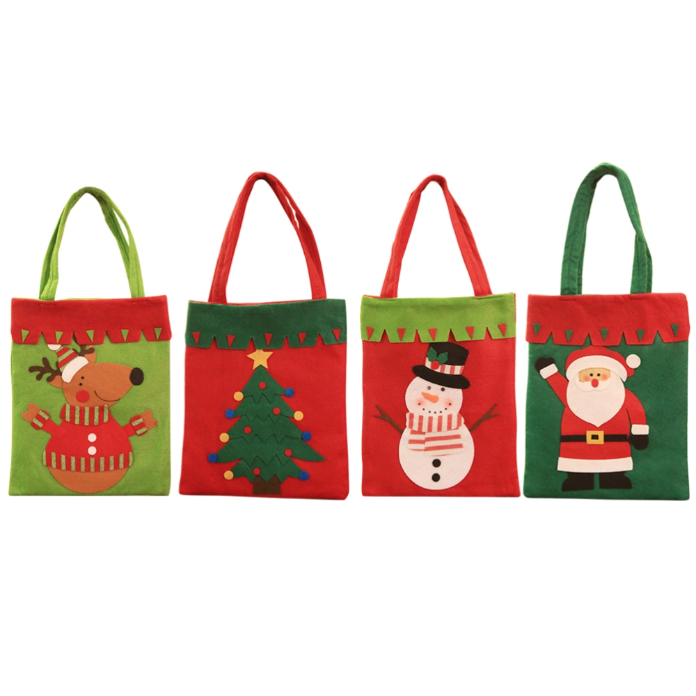 4PCS Cartoon Christmas Portable Candy Bags Thicken Non-woven Fabric Handbag Snowman Santa Elk Gift Bag Home Party Decorations