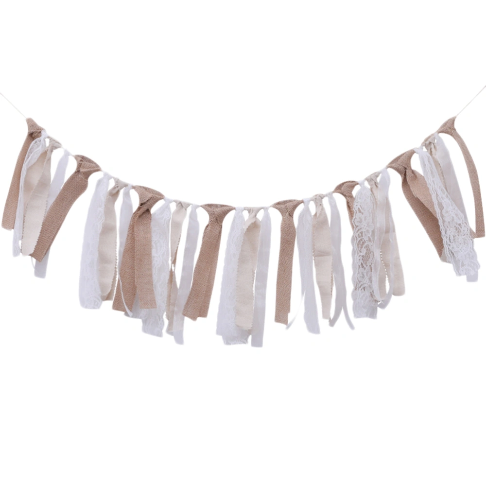 Lace Flag Banner Christmas Champagne Vintage Bunting Baby Birthday Party Wedding Venue Layout Floral Hanging Garland (White)