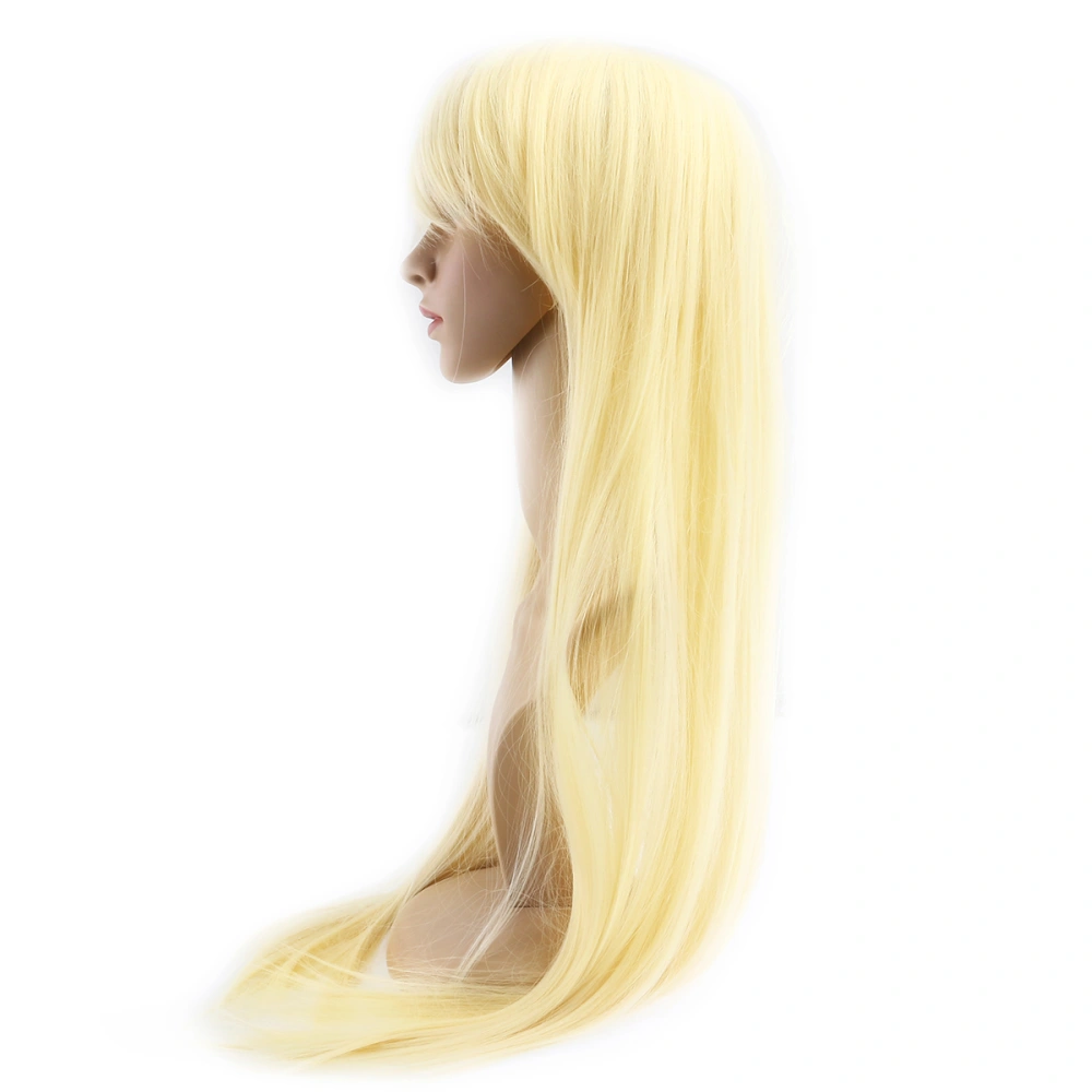 Women Girls 80CM Long Straight Synthetic Fiber Wig with Bangs for Anime Cosplay (Blonde)