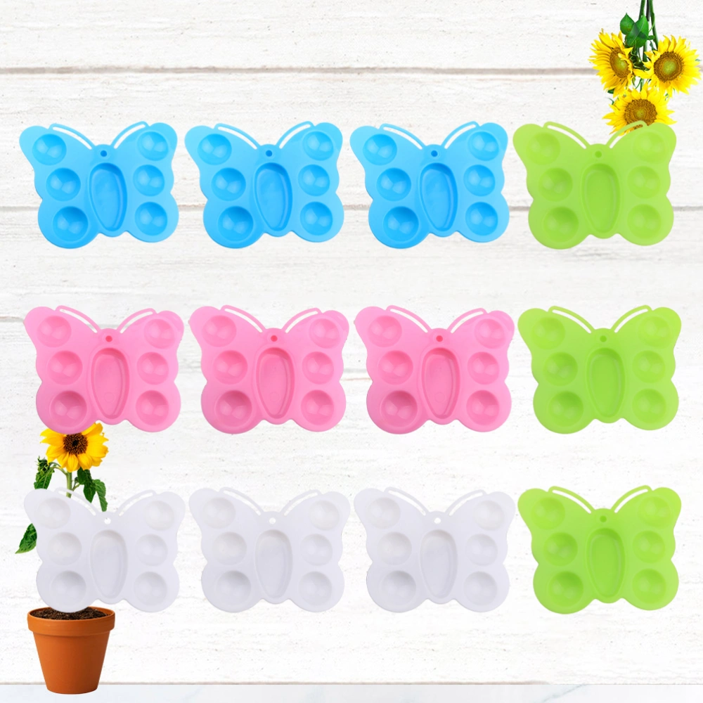 12Pcs Personality Shape Plastic DIY Art Paint Drawing Tray Palette(White Pink Blue and Green)