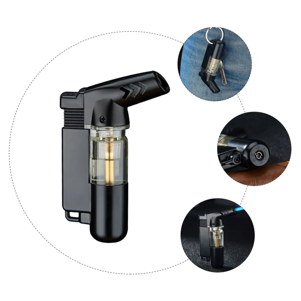 1Pc Windproof Aeratable Lighter Blue Flame Lighter Cigarette Lighter Black