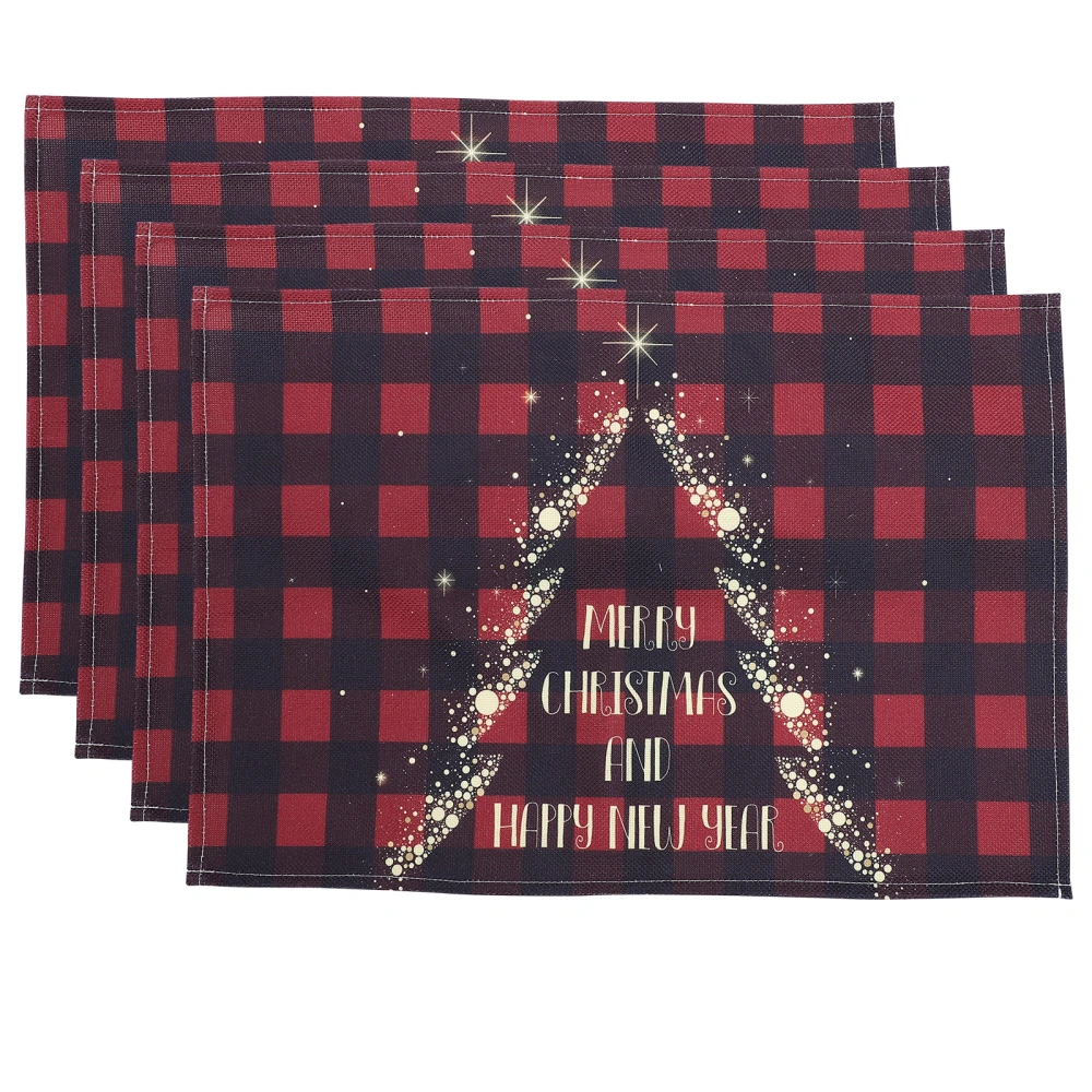 4pcs  Christmas Themed Buffalo Plaid Coaster Placemats Heat Insulation Placemats