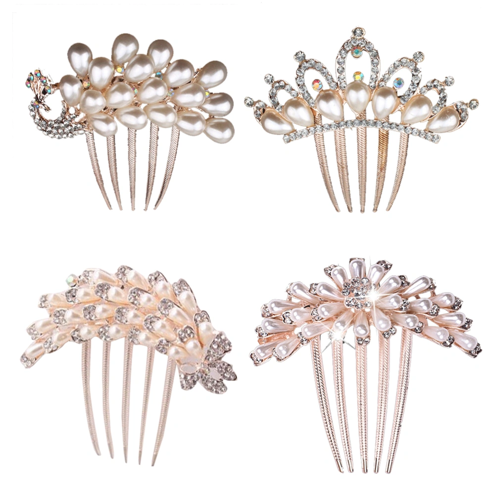 4pcs Wedding Hair Comb Alloy Rhinestones Women Hair Side Combs Bridal Head Pin Headpiece Mixed Style