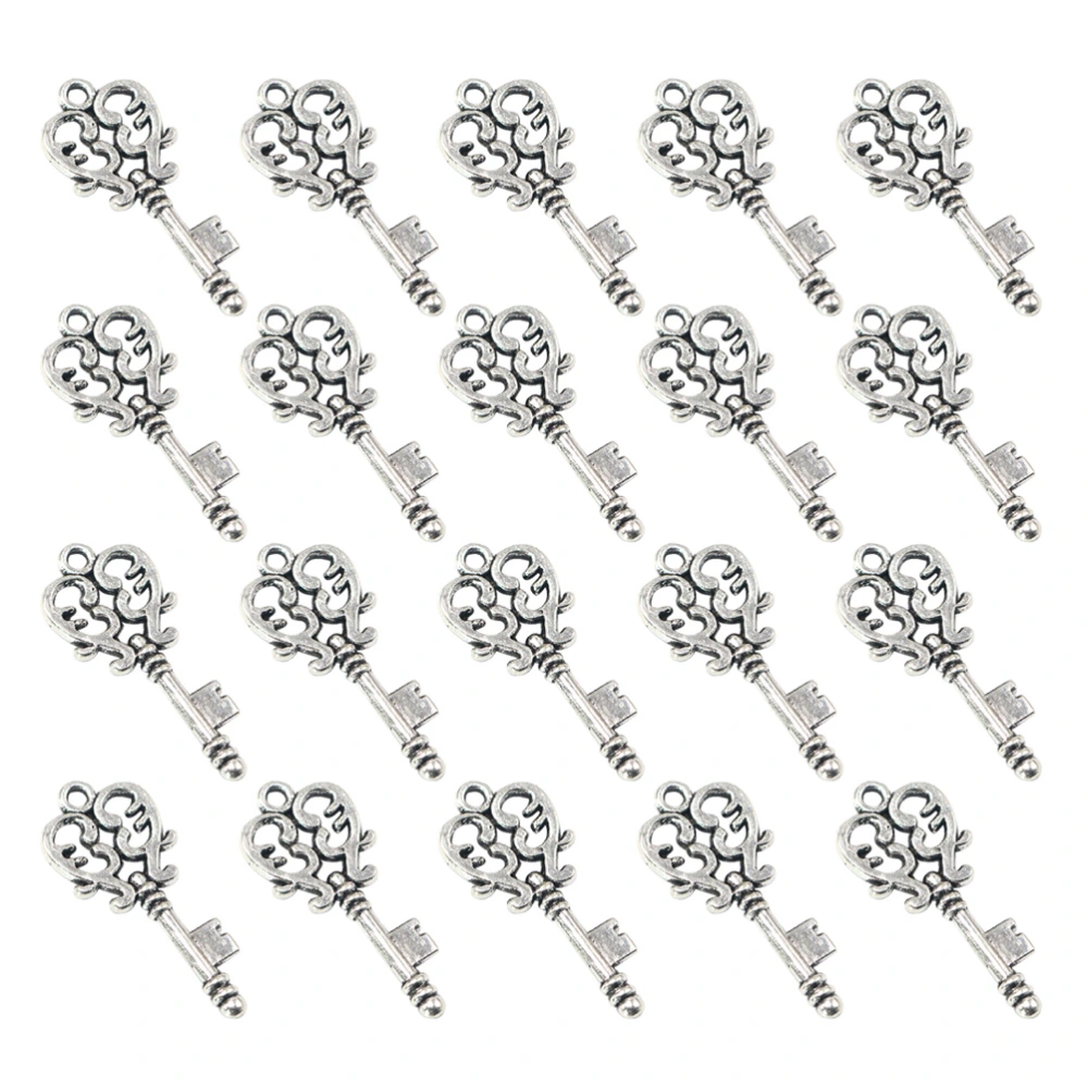 20pcs Heart Shape Key Pendants Alloy Charms DIY Jewelry Making Accessory for Necklace Crafts (Antique Silver)