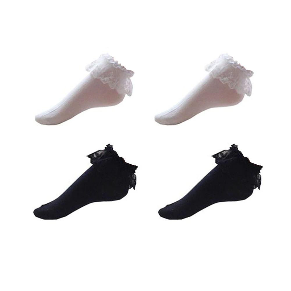 3 Pairs Japanese Style Lace Ankle Socks Spring Elastic Non-slip Short Socks (Black + White + Khaki)