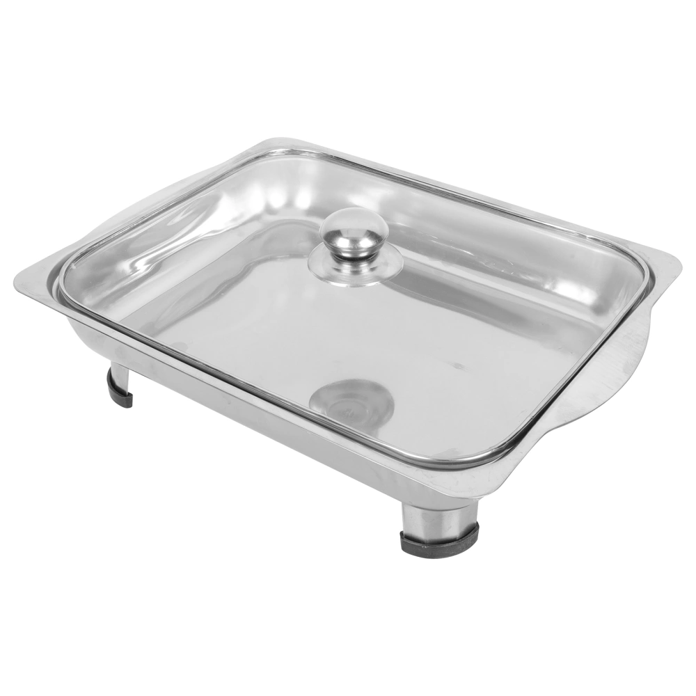 Covered Buffet Tray Stainless Steel Buffet Serving Tray Rectangular Canteen Tray Large Capacity Tray