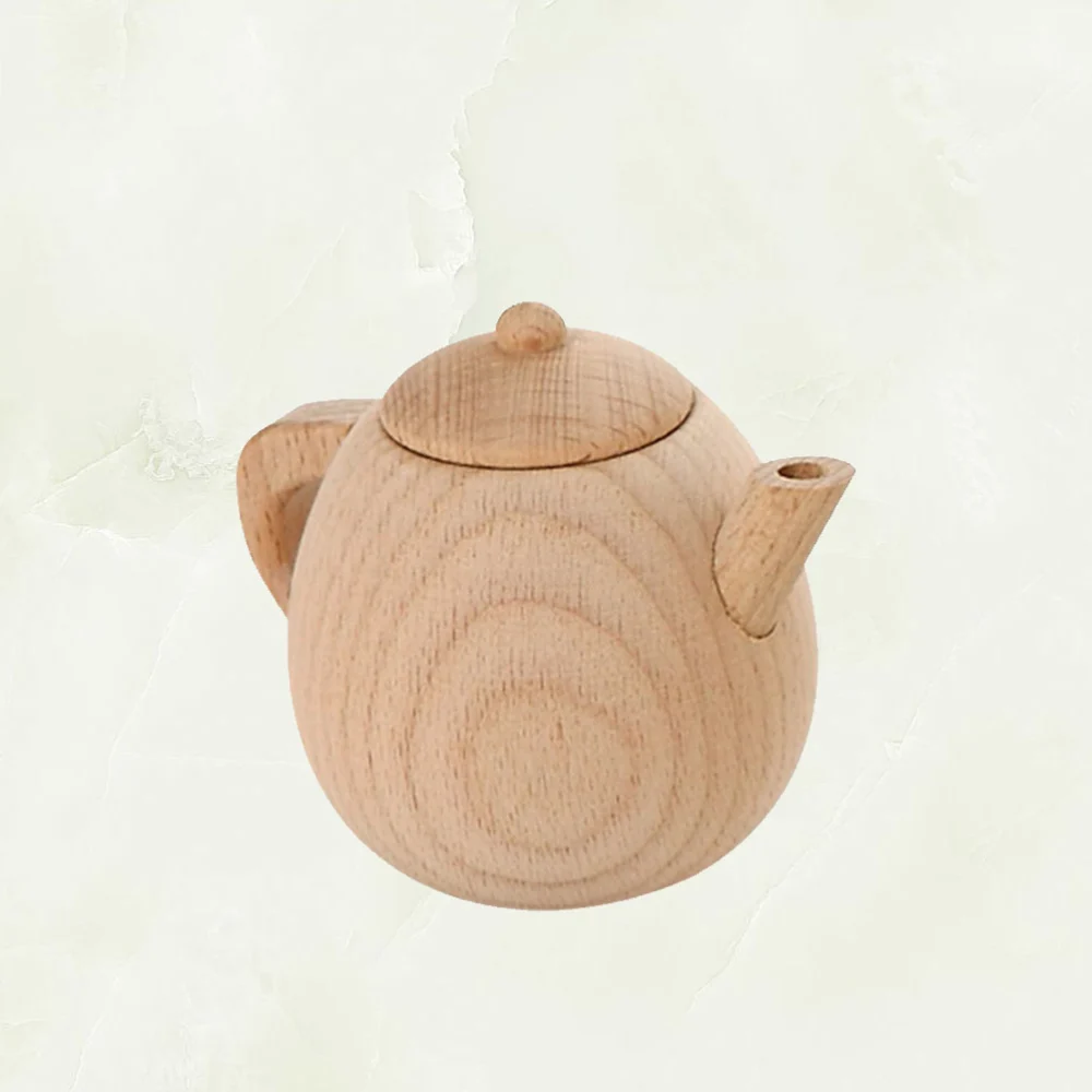 1PC Solid Wood Tableware Toy No Paint Tea Pot Toy Simulated Kitchen Cooking Tea Kettle Toy Mini Tea Pot Toy Funny Play House Cutlery Toy for Home Nursery Size L